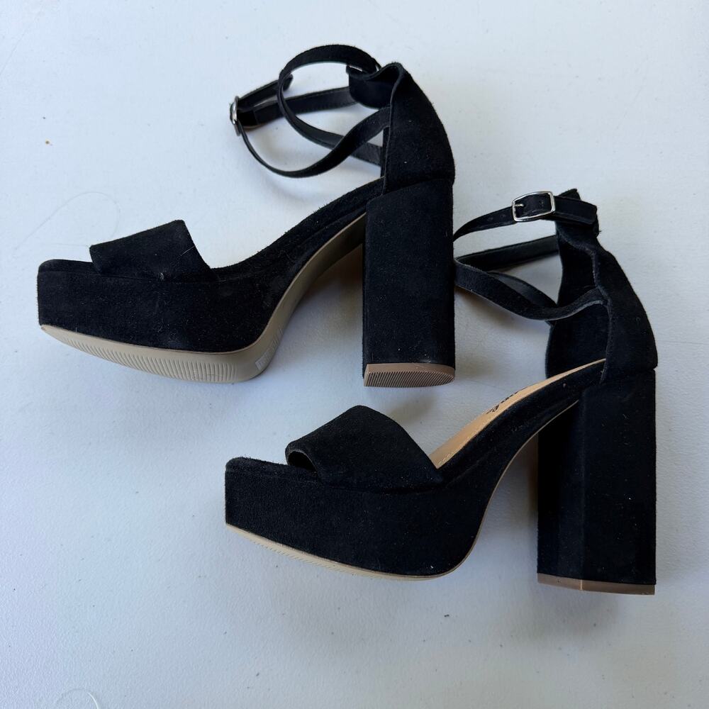 Free People Black Suede Platform Block Heel Ankle Strap Sandals EU 37 US 7 - Picture 4 of 14